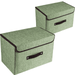 Large Collapsible Storage Containers with Lids [2-piece Set] Linen Fabric Foldable Storage Bins Boxes Organizer Baskets Cube with Cover Light green