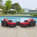 Modway Convene 5 Piece Outdoor Patio Sectional Set in Espresso Red