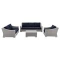 Lounge Sectional Sofa Chair Set Rattan Wicker Light Grey Gray Blue Navy Modern Contemporary Urban Design Outdoor Patio Balcony Cafe Bistro Garden Furniture Hotel Hospitality