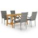 moobody Set of 5 Patio Dining Set Acacia Wood Tabletop Table and 4 Chairs Gray Poly Rattan Outdoor Dining Set for Garden Lawn Courtyard