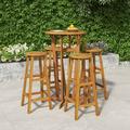 Dcenta 5 Piece Outdoor Dining Set Acacia Wood Round Bar Table and 4 Stool Chairs Wooden Patio Bistro Set for Terrace Yard Balcony Poolside Furniture