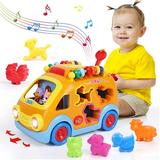 Baby Toys 12 18 Months Musical Bus Animals Car Toys for 1 Year Old Boy Baby Early Education Toy Christmas Birthday Gift Toys for Infant Baby 1 2 3 Year Old Boys Girls Kids Learning Toy for Toddler