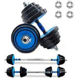 Adjustable Weights Dumbbells Set 66 lbs 2 in 1 Exercise & Fitness Dumbbells Barbell Set for Men Women Blue