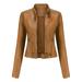 Tops For Women Women S Slim Leather Stand Collar Zip Motorcycle Suit Belt Coat Jacket Tops Coffee L