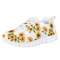 Suhoaziia White Sneakers for Girls Fashion Low Top Sunflower Graphic Print Footwear Lightweight Breathable Teenager Tennis Anti-Slip Shoes Size 1