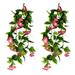 NUOLUX 2pcs Artificial Vines Morning Glory Hanging Green Plants Silk Garland Wall Fence Stairway Outdoor Wedding Hanging Baskets Decor (Rose Red)