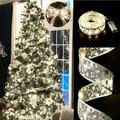 Viworld 33ft Christmas Tree Ribbon String Lights Battery Powered 100 LED Copper Wire Ribbon Bows Lights for Weddings Xmas Tree Holiday Party Decor Silver Warm Light