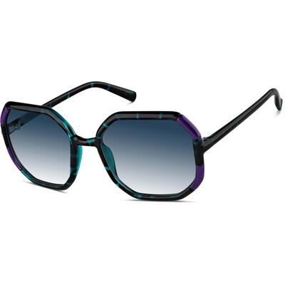 Zenni Women's Geometric Rx Sunglasses Black/teal Plastic Full Rim Frame