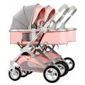 Lightweight Tandem Stroller,Foldable Twins Stroller Double Buggy Pushchair Pram,Double Infant Stroller,Twin Baby Pram Stroller,Detachable Pushchair Side-by-Side Stroller (Color : Pink)