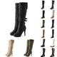 Riding Boots Women Knee High Boots Leather Side Zipper Round Head High Thin Heel Belt Buckle Lace Up Long Winter Shoes Ladies Punk Goth Platform Boots White Boots Walking Riding Boots (Black-4, 6)