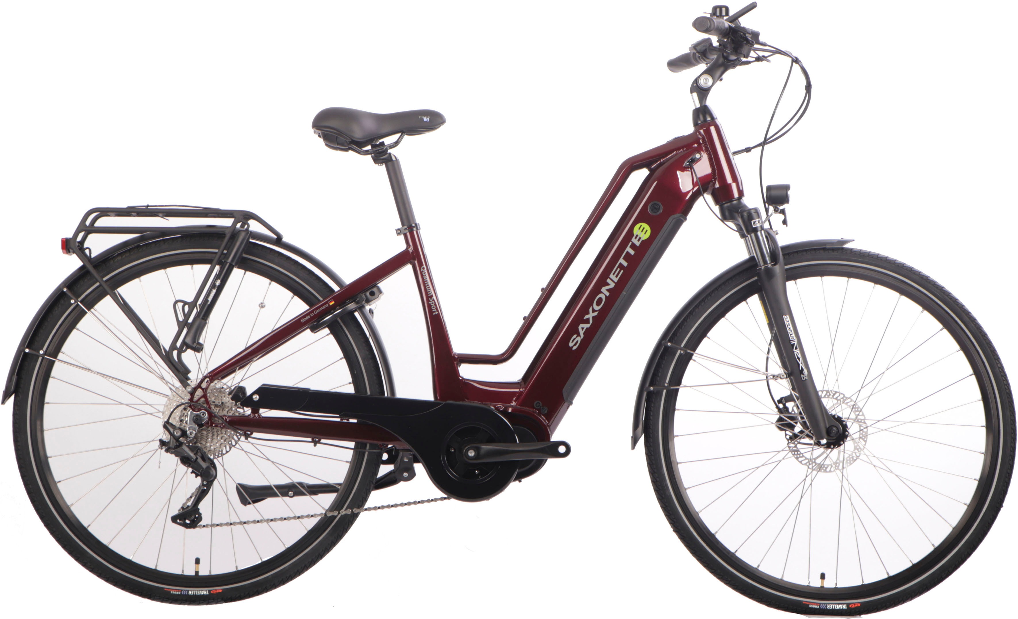 E-Bike SAXONETTE "Quantum Sport" Gr. 45, rot (bordeaux, schwarz), Elektrofahrräder, 45cm, 28 Zoll (71,12cm), Pedelec, Elektrofahrrad für Damen u. Herren Image