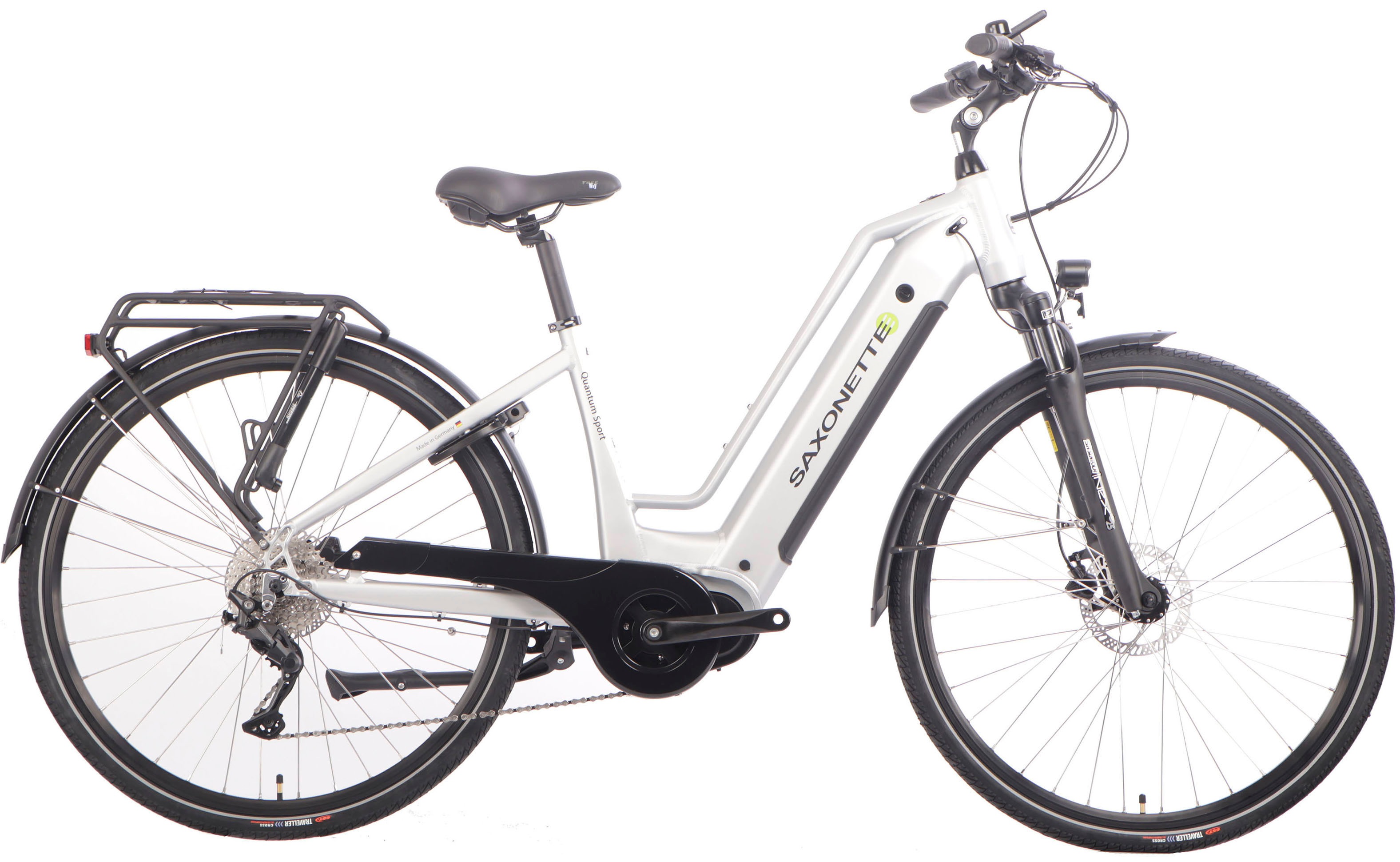 E-Bike SAXONETTE "Quantum Sport" Gr. 45, silber (silberfarben, schwarz), Elektrofahrräder, 45cm, 28 Zoll (71,12cm), Pedelec, Elektrofahrrad für Damen u. Herren Image