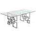 Orren Ellis Bridgett 71 L x 35.5 W Dining Table Glass/Metal in Gray | 29.5 H x 71 W x 35.5 D in | Wayfair F167423F8CA141E6B8C59F2D6A46FEB4