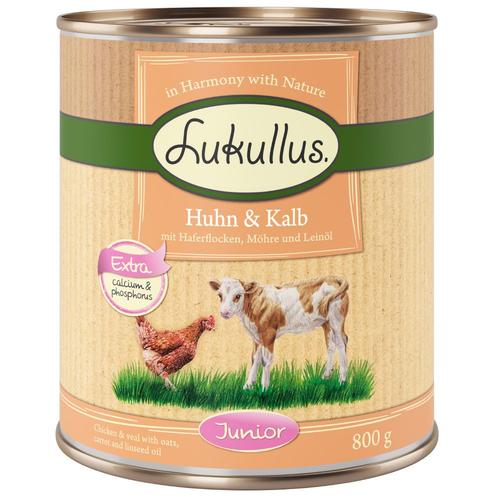 10 € Rabatt sichern! Sparpaket Lukullus Naturkost 24 x 800g Junior Huhn & Kalb