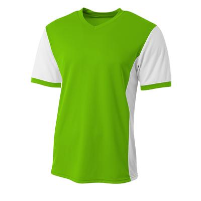 A4 N3017 Athletic Men's Premier V-Neck Soccer Jersey T-Shirt in Lime/White size Small | Polyester A4N3017