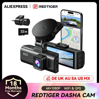 REDTIGER F7NP 4K Dash-Kamera für Autos, 3,18-Zoll-IPS-Bildschirm, Mini-Dashcam-Recorder, Auto-DVR für 24-Stunden-Parkmodus, integriertes WiFi-GPS