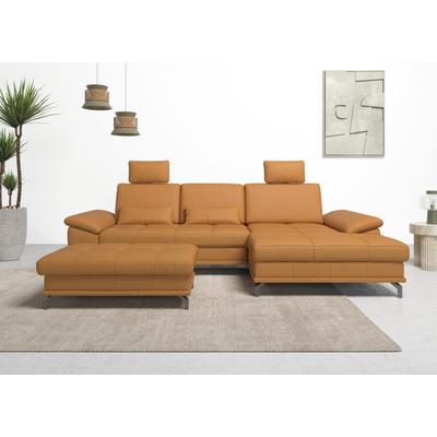 Ecksofa PLACES OF STYLE "Costello L-Form, mit Sitztiefenverstellung, Armteilverstellung und", gelb (curry), B:301cm H:89cm T:176cm, Luxus-Microfaser (90% Polyester, 10% Polyamid), Samtoptik (100% Polyester), Sofas, 3 Nierenkissen, optional... Image
