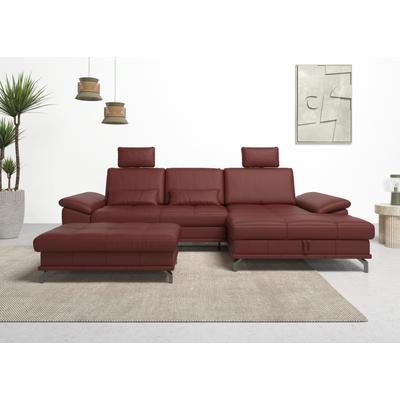 Ecksofa PLACES OF STYLE "Costello L-Form, mit Sitztiefenverstellung, Armteilverstellung und", rot (merlot), B:301cm H:89cm T:176cm, Luxus-Microfaser (90% Polyester, 10% Polyamid), Samtoptik (100% Polyester), Sofas, 3 Nierenkissen, optional... Image