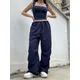 Pantalon Cargo Décontracté à Jambes Larges pour Femme Vintage Taille Basse Jogging Module