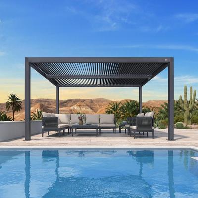 PURPLE LEAF Gray Louvered Pergola Outdoor Aluminum Pergola with Adjustable Roof for Patio Grey Hardtop Gazebo