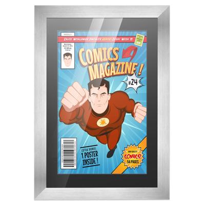 Comic Book Frame Wall Display with Mat for 1 Current Era Comic Published After 1985 - Silver Comic Frame for 6.875x10.5 Comic