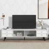 TV Stand with Sliding Glass Doors, Media Console Table for TVs Up to 70", TV Cabinet with Golden Metal Handles, Black