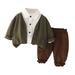 Efsteb Toddler Girl Fall Outfits Clearance Kids Toddler Infant Baby Boys Clothes Sets Long Sleeve Solid Color Coat Long Sleeve Lapel Button Shirts Long Pants Casual 3pcs Outfits Brown 18-24 Months