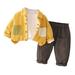 Efsteb Toddler Girl Fall Outfits Clearance Fashion Infant Kids Toddler Baby Boys Fall Outfits Long Sleeve Coat Round Neck Tops Long Pants Casual 3Pcs Clothes Sets Yellow 6-12 Months