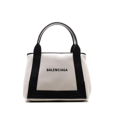 Navy Cabas Small Leather-trimmed Printed Canvas Tote - White - Balenciaga Totes