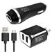 For Sony Ericsson Equinox Black Charger Set [2.1 Amp USB Car Charger and Dual USB Wall Adapter with 5 Feet Micro USB Cable] 3 in 1 Accessory Kit
