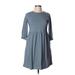 Uniqlo Casual Dress - A-Line High Neck 3/4 sleeves: Blue Print Dresses - Women's Size 13