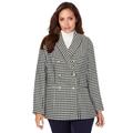 Plus Size Women's Double Breasted Wool Blazer by Jessica London in Ivory Mini Houndstooth (Size 18 W) Jacket