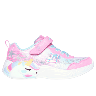Skechers Girl's S-Lights: Unicorn Dreams - Wishful Magic Sneaker | Size 4.0 | Pink/Turquoise | Textile/Synthetic