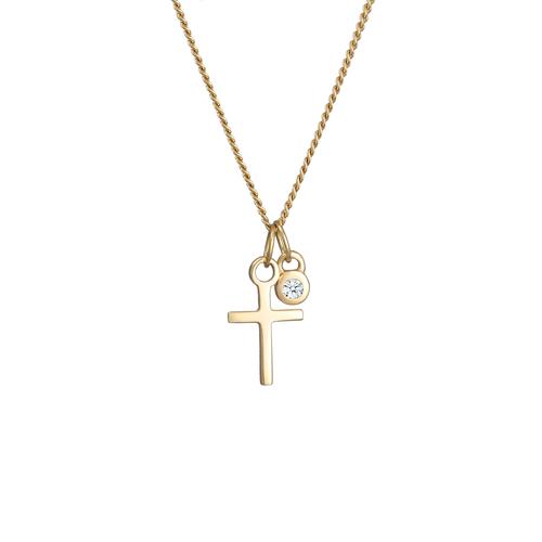 Elli DIAMONDS - Kreuz Solitär Diamant (0,03 ct) 585 Gelbgold Ketten 1 ct Damen