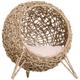 Wicker Cat House, Rattan Elevated Cat Bed with Cushion - Natural Wood