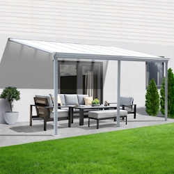 Aileenstore Terrassenüberdachung Sky Guard Aluminium 434 cm als Bausatz Sichtschienen und Hohlkammerplatten Weiß Image