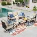 Summit Living 5 Piece Patio Conversation Set for 7 Person Steel Sofa Chairs Outdoor Furniture Set Beige Cushion