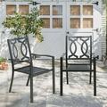 Outdoor Dining Chairs with Arms Steel Slat Seat Stacking Garden Chair 2 pieces