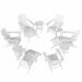 WestinTrends Dylan 12 Pieces Adirondack Chairs Set All Weather Poly Lumber Outdoor Seating Patio Conversation Set Seashell Curved Slat Backrest Garden Lawn Deck Fire Pit Chairs White