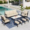 Summit Living 6 Piece Patio Furniture Outdoor Conversation Set Metal Sofa for 7 People Beige Cushions