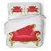 ZHANZZK 3 Piece Bedding Set Red King Throne Chair 3D Rendering Royal Luxury Armchair Twin Size Duvet Cover with 2 Pillowcase for Home Bedding Room Decoration