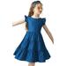 J.ESterguard Girls Denim Dresses Sleeve A-Line Ruffle Casual Dresses Sundress Fit 14-16Years Party Dresses for Girls1641-5-7