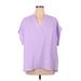 Calvin Klein Short Sleeve Blouse: Purple Tops - Women's Size 0X