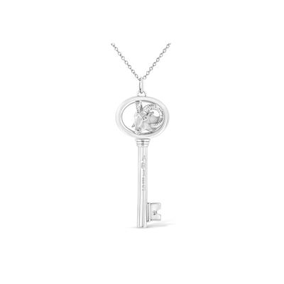 Women's Sterling Silver Diamond Accent Aries Zodiac Key Pendant Necklace by Haus of Brilliance in White