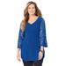 Plus Size Women's Pleated Lace Bell Sleeve Blouse by Catherines in Dark Sapphire (Size 1X)