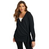 Plus Size Women's Touch of Cashmere Wrap-Front Cardigan by June+Vie in Black (Size 26/28)
