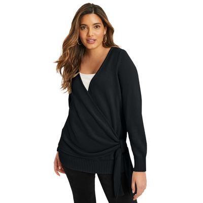 Plus Size Women's Touch of Cashmere Wrap-Front Cardigan by June+Vie in Black (Size 10/12)