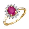 TJC Ruby Halo Ring In 14ct Gold Plated 925 Sterling Silver for Women Size L Prong Setting with White Zircon Red Gemstone July Birthstone