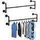 XJYMCOM 2PCS Wall Mounted Clothes Rail 120 * 29 * 25cm Industrial Pipe Hanger Towel Rack Vintage Garment Bar Heavy Duty Wall Rail for Clothing Rod Hanging Display Holder for Bedroom Laundry Black