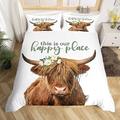 Homewish Highland Cow Gifts Bedding Set Farm Animal Cow Print Comforter Cover for Girls Toddler Boys Highland Cow Decor Duvet Cover,Animal and Flowers Bedding Set Double,1 Bed Cover & 2 Pillowcases